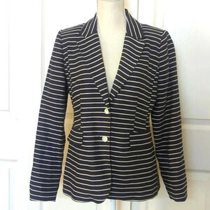 1901 Linen Blend Navy and white Striped Blazer